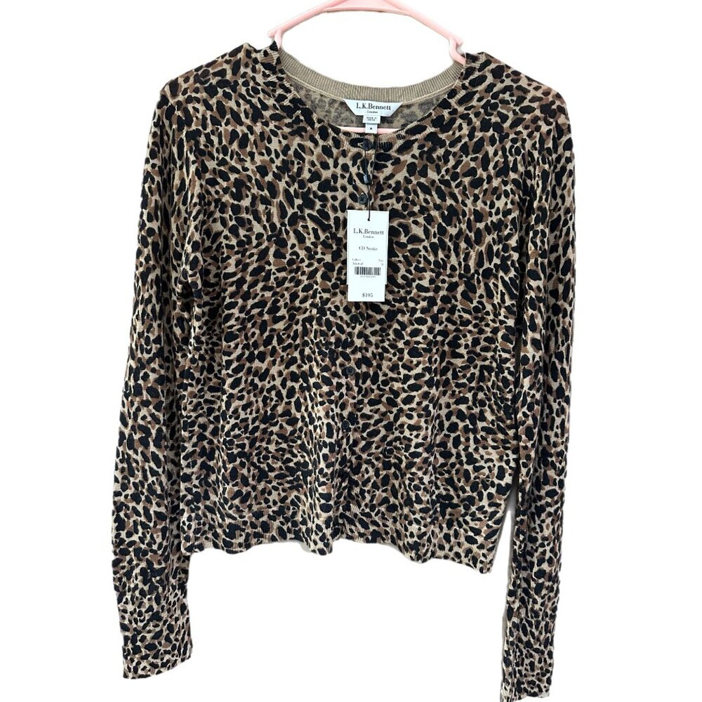 L.K. Bennett Women’s Small ‘Nestie’ Animal Print 100% Wool Cardigan NEW